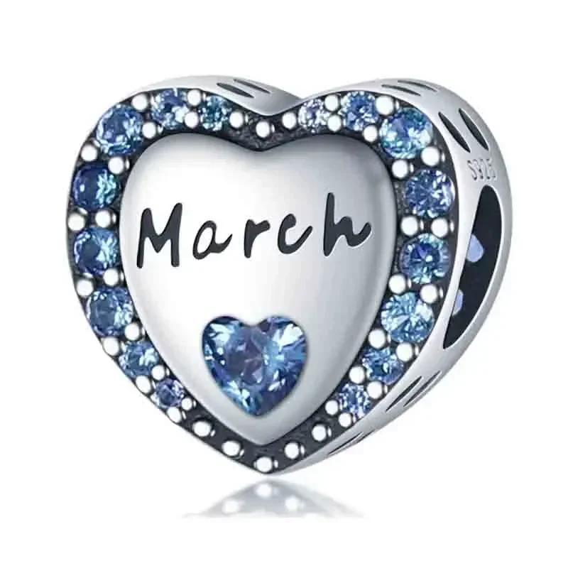 Original Copper Blue Heart Zircon Twelve Zodiac Signs Months Flowers Charms Beads Fit Bracelet Women Jewelry Diy Fine Gift