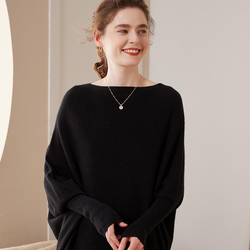 Asymmetrical One-Shoulder Batwing Sleeve Cashmere Top for Women (Spring/Autumn/Winter 2023)