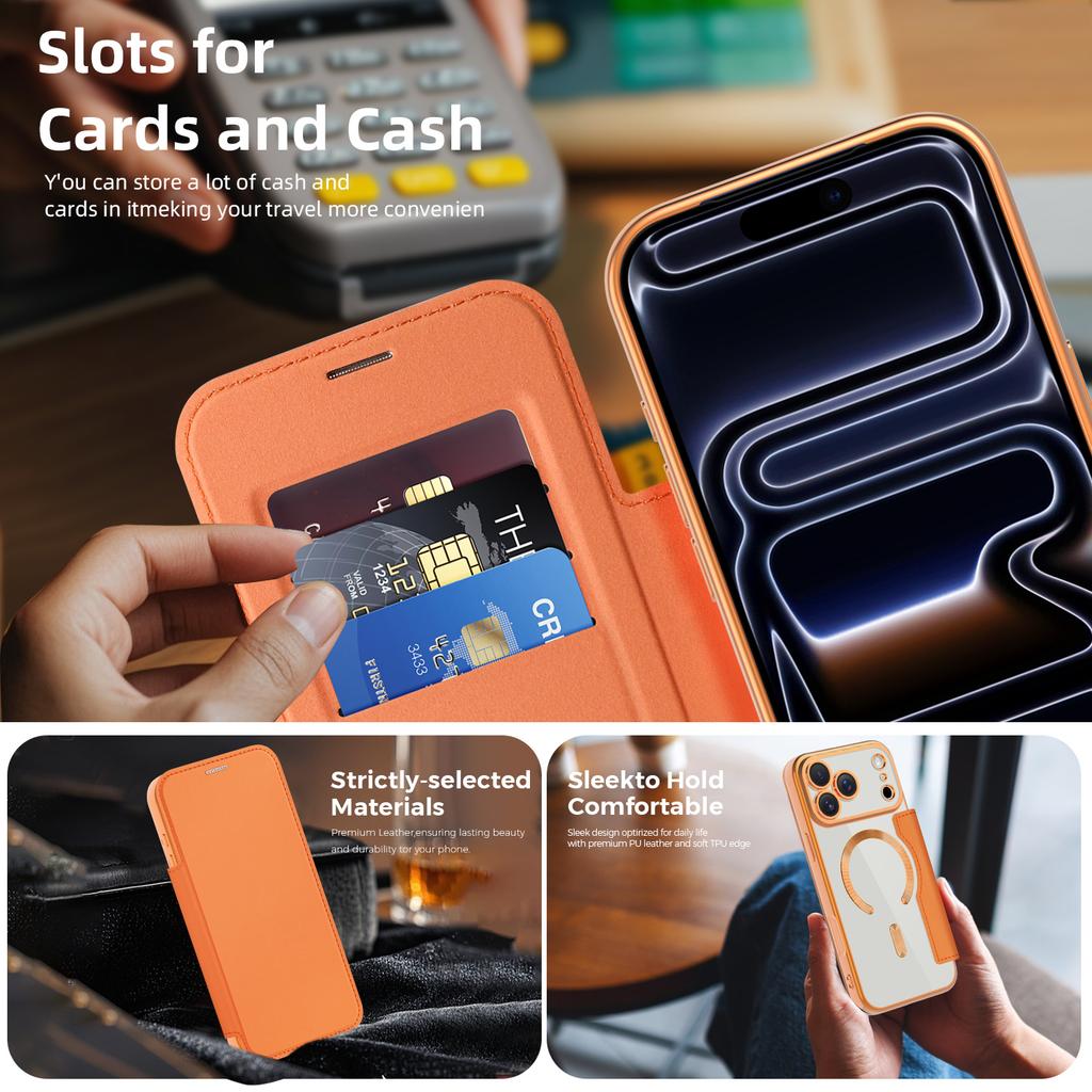 For iPhone 17 Pro Case Compatible with MagSafe RFID Blocking Leather Phone Cover