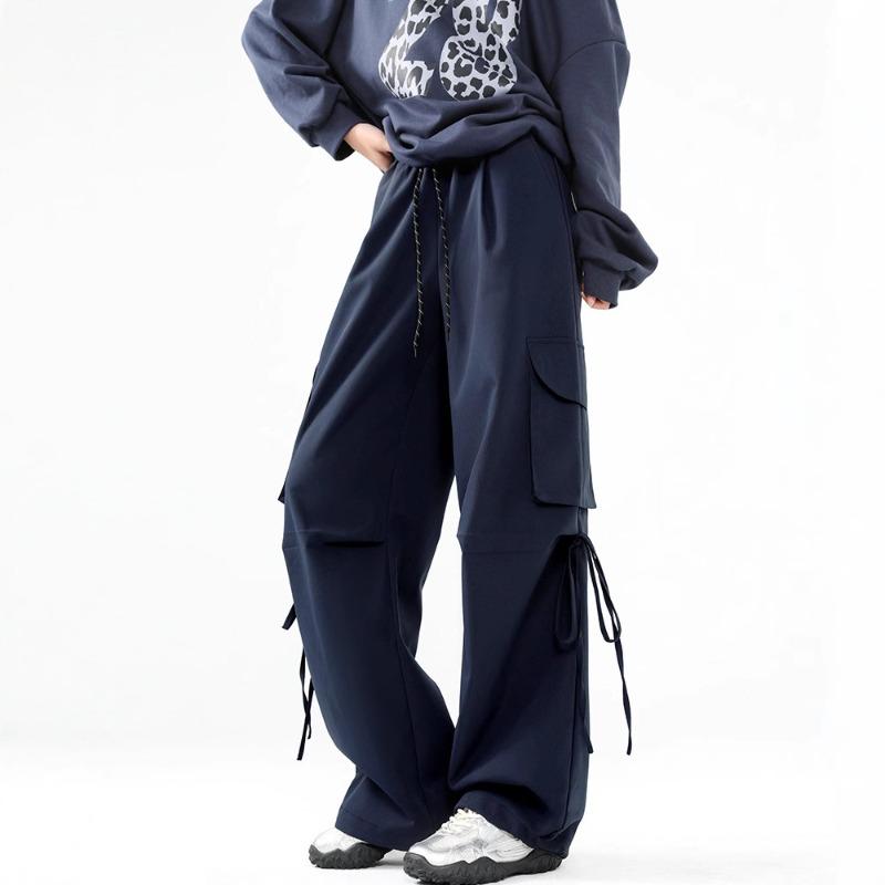 Ankola Red Windproof Pants Wide Leg Hiking Pants Parachute Charge Pants Autumn and Winter High Waist Thickened Tooling Pants