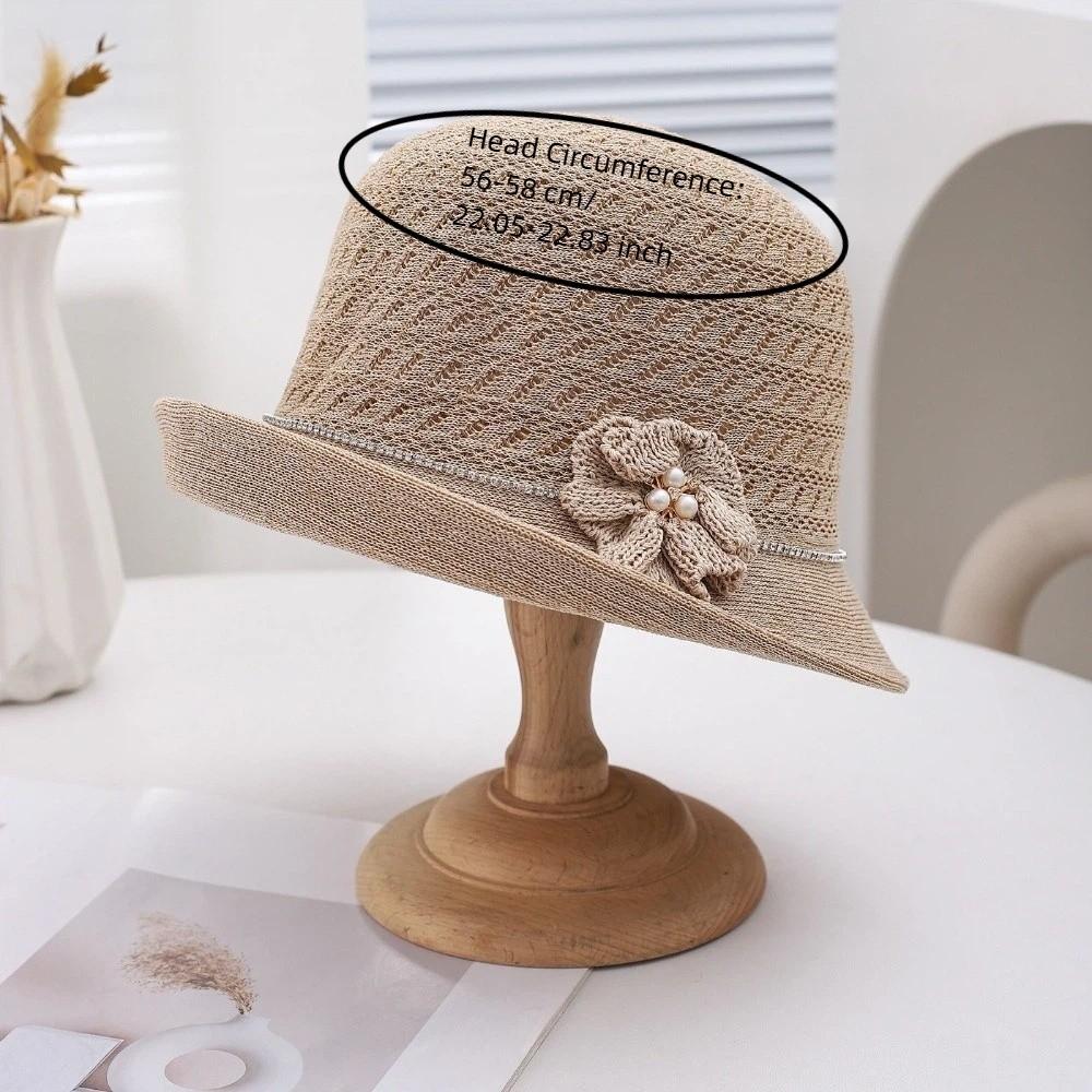 Fashionable Round-Top Sun Hat Elegant Pearl Middle-aged Mother Hat Sun-Shielding Lightweight Bucket Hat Shopping Malls