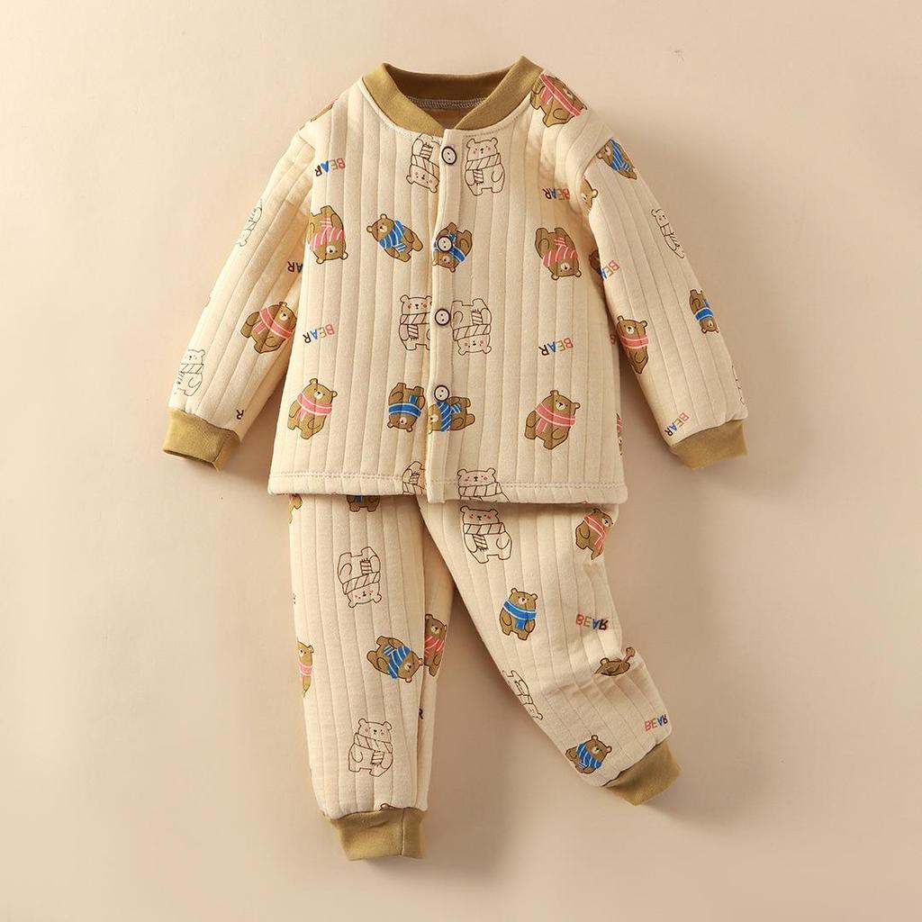 Newborn Three-Layer Warm Cotton Pajamas & Cardigan Set - Infant Class A Clothing