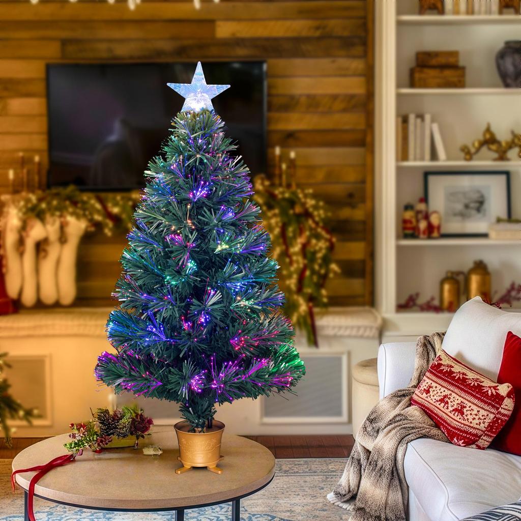 Mini Fiber Optic Tabletop Christmas Tree with Transparent Star Topper YUETJIN 90 Cm High Green Tree
