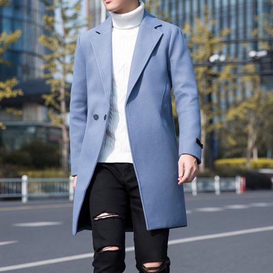 Men Trench Coat Single Button Korean Style Autumn Winter Thick Slim Windbreaker Coat for Daily Wear