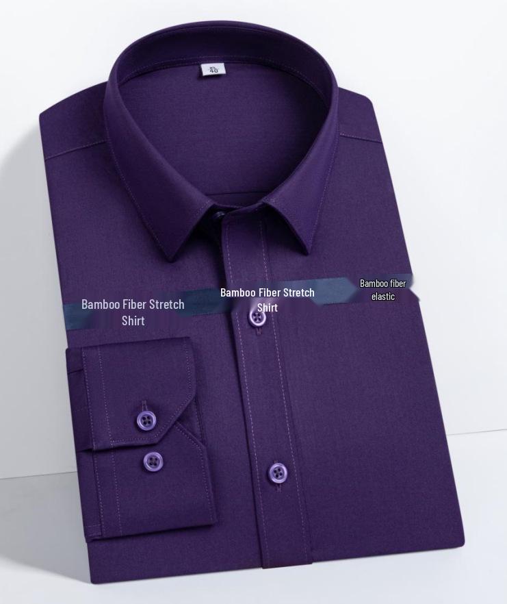 Men's Long Sleeve Bamboo Fiber Formal Shirt - White & Blue, Stretchable, Plus Size Available