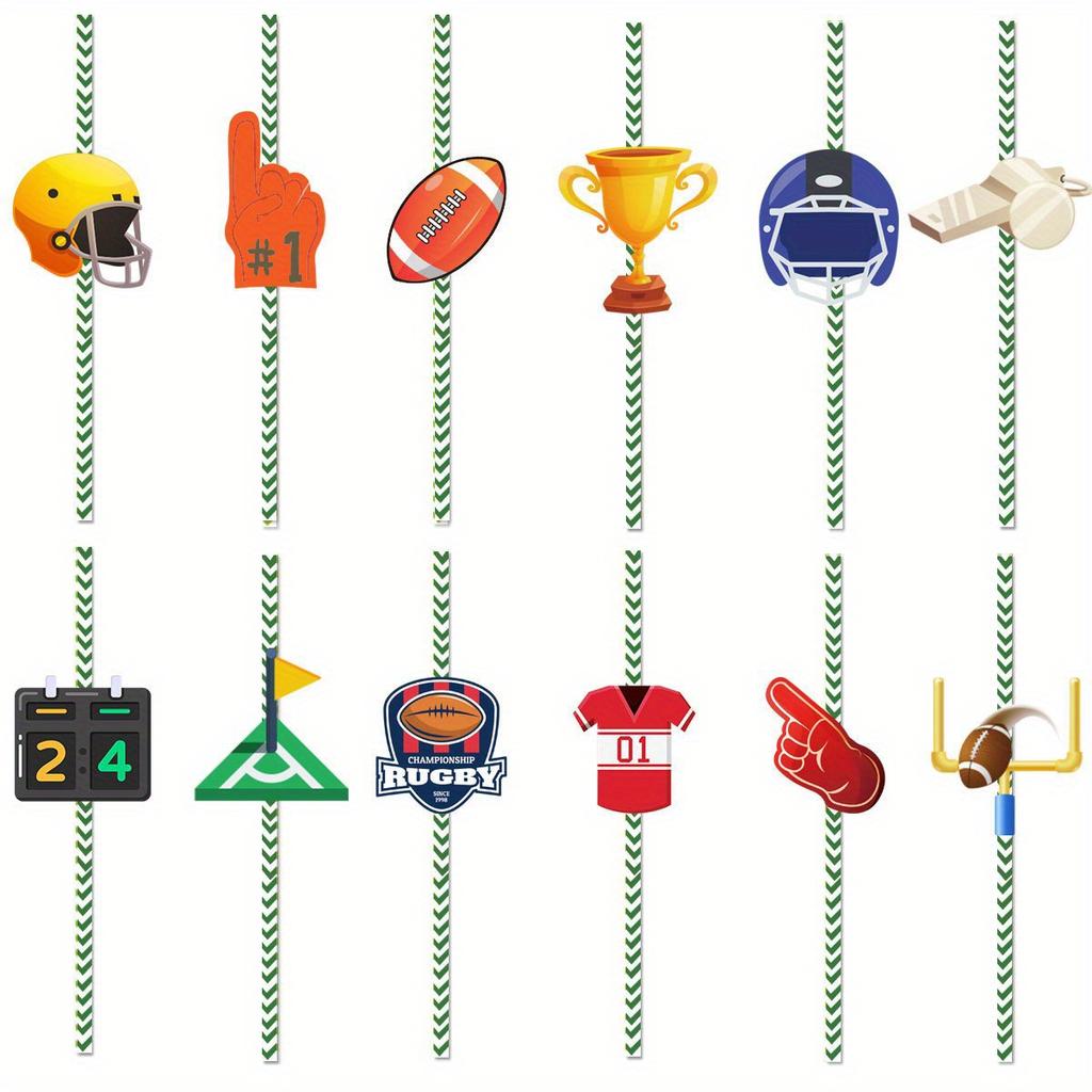 24 Stück Super Bowl Fußball Strohhalm Thema Dekoration Einweg Strohhalm Einstecker Flagge