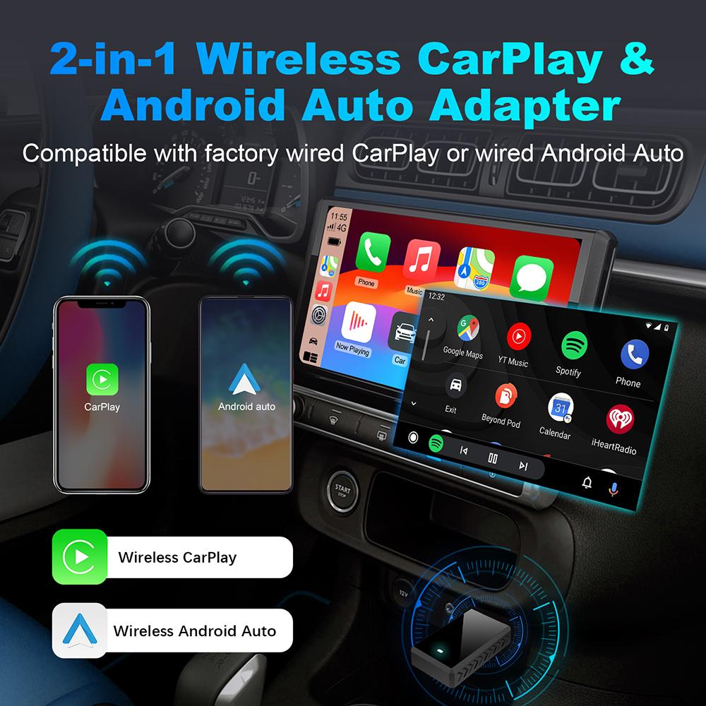 2in1 Wireless Carplay Adapter Android Auto Smart Dongle Mini Box Plug And Play For Volvo Benz Cadillac Jeep Lexus Buick VW