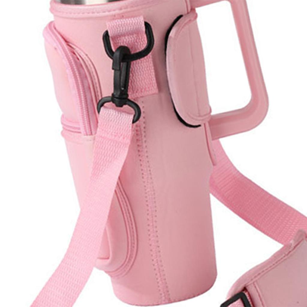 Water Bottle Bag Anti Slip Portable Double Layers Water Bottle Holder with Handle Fit for Stanley 40 Oz Insulated Tumblers Pink