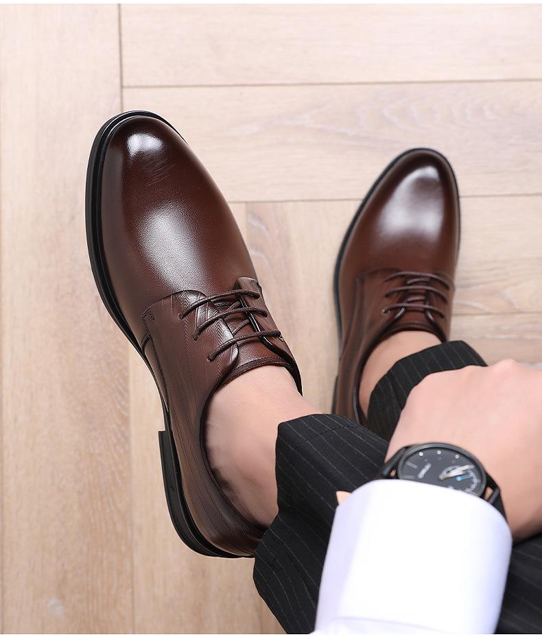 Red Dragonfly Men's Leather Business Shoes - Genuine Cowhide Soft Sole, Ideal for Spring/Autumn Office or Wedding.