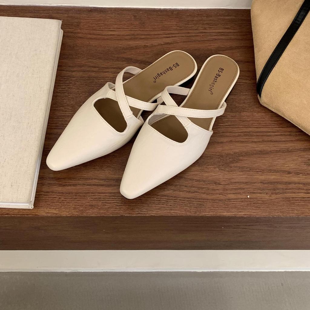 French retro flat-bottomed pointed head bag head half slippers women's shoes wear 2025 summer pointed head lazy cool slippers women