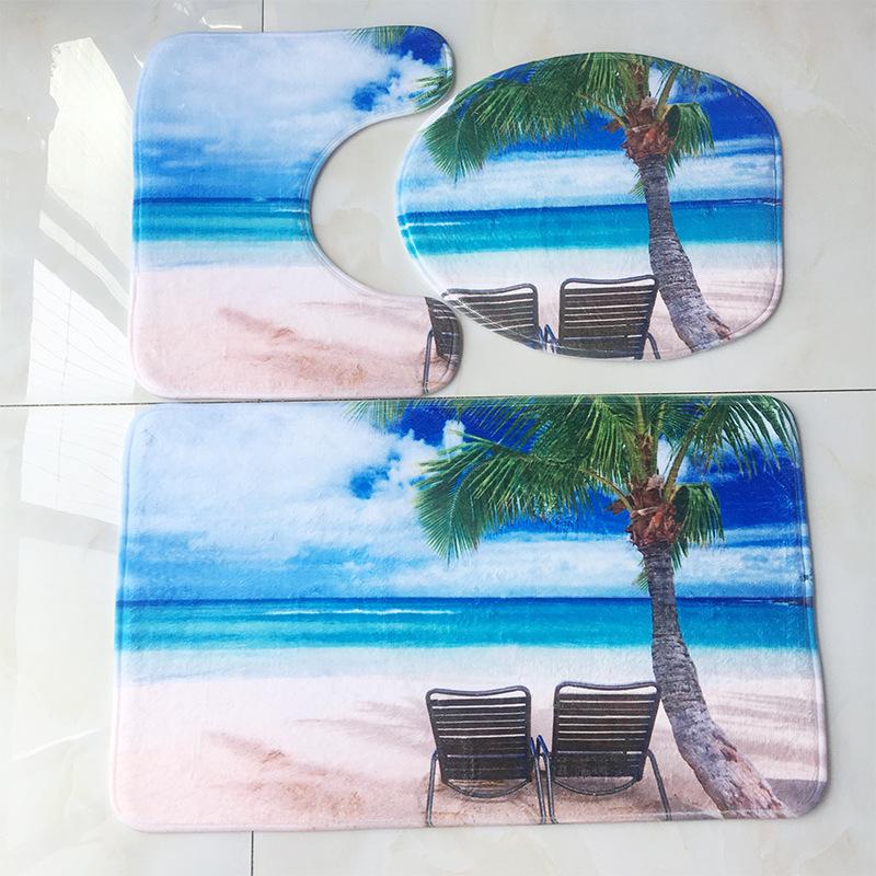 3-Piece Flannel Printed Bathroom Mat Set: Absorbent & Non-Slip