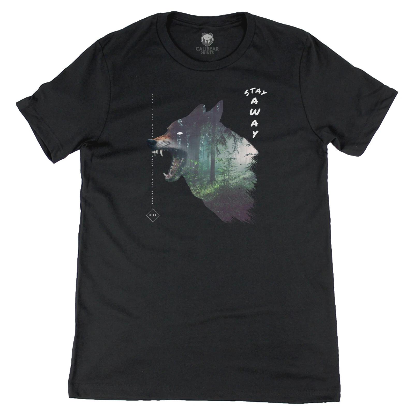 Wolf in the Woods Stay Away and Hide Graphic Art Tee Novelty T shirt 3XL