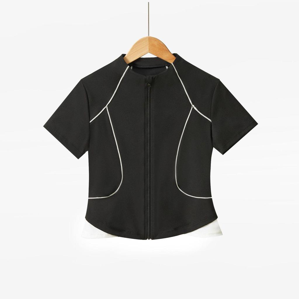 Women's Quick-Dry Short Sleeve Sports Top: Zipper Slim Fit Cycling, Yoga, Running Jacket for Summer Fitness