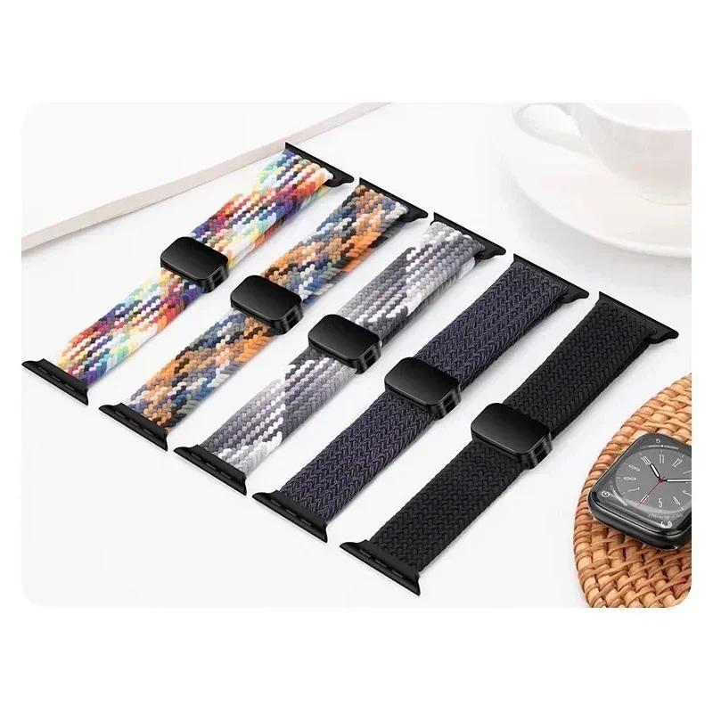 Nylon Braided Band Strap Compatible For Apple Watch S10 46mm 44mm 40mm 45mm 49mm 41mm 38mm iWatch Series Se 10 7 3 5 6 8 9 Ultra