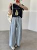 Ting Lan White Cow Elastic Loose Wide-Leg Slimming Casual Nine-Point Pants