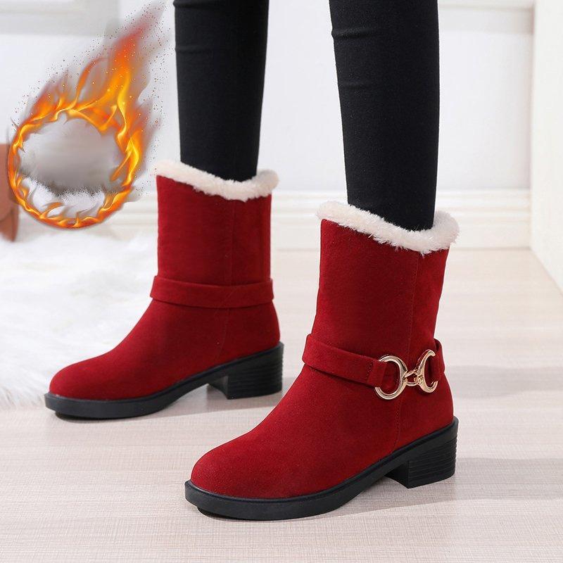 

Женские зимние зимние ботинки на подкладке из искусственного меха, уличные противоскользящие ботильоны из искусственной замши до середины икры, женские ботинки на толстой подошве на толстом каблуке с флисовой подкладкой