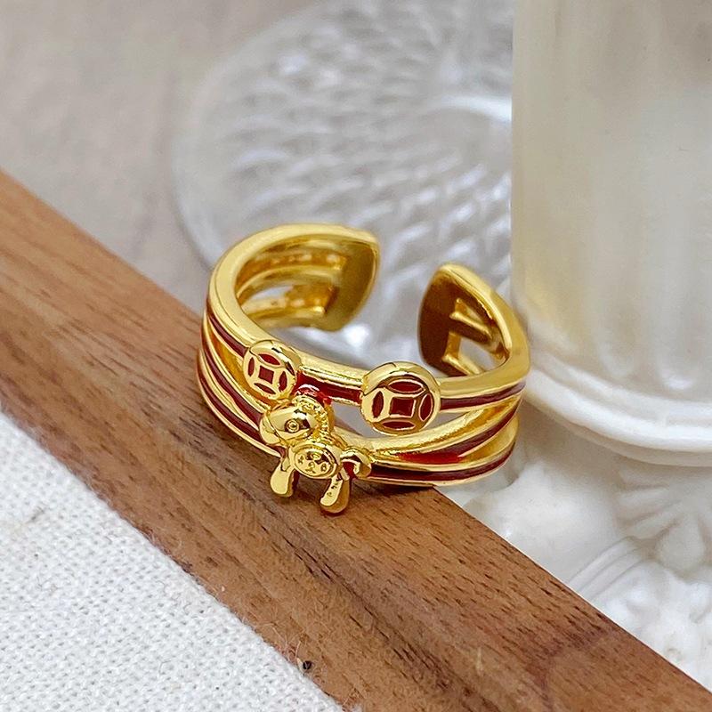 [Gaocai Gold Pattern] Get Rich Soon, Copper Coins Are Transferred, Lucky Opening Rings, Exquisite Retro High-End Rings, Women