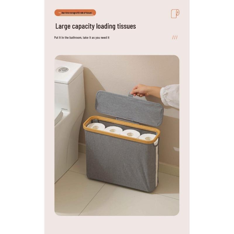 Toilet Paper Basket with Lid Large Capacity Easy To Install Toilet Paper Storage Organizer Multi-purpose Toilet Paper Holder