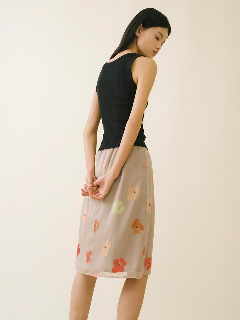 Average Attitude Sheer Floral Skirt_Dusty Taupe
