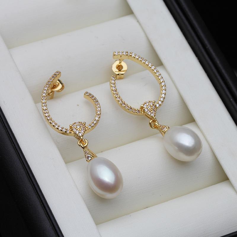 Genuine Natural Freshwater Long Pearl Earrings Woman,Gold Palted Hanging White Pearl Earrings Wife Mother Gift Pink Black