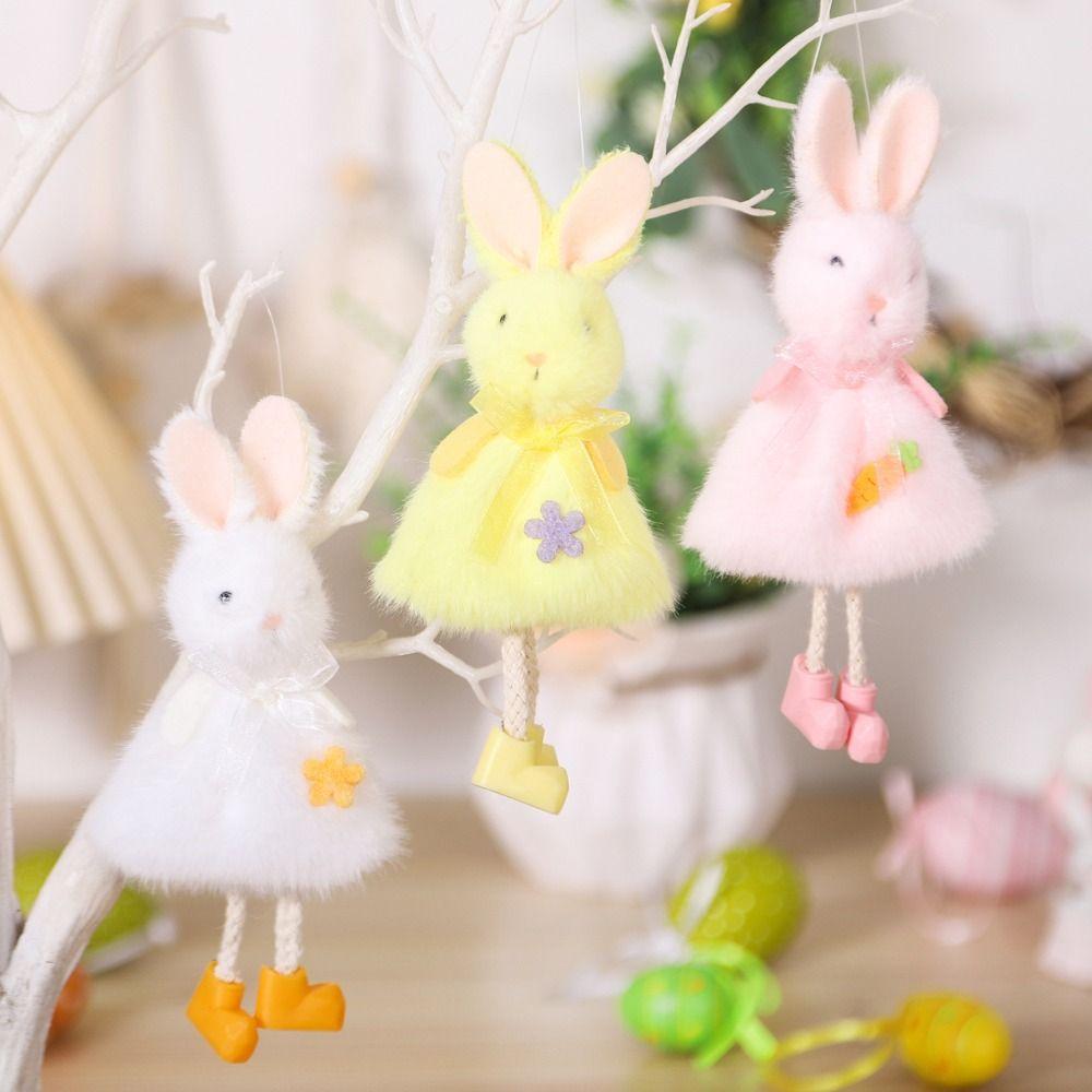 Plush Rabbit Doll Pendant Cute Happy Easter Decoration Easter Long Legs Bunny Doll Children Gift