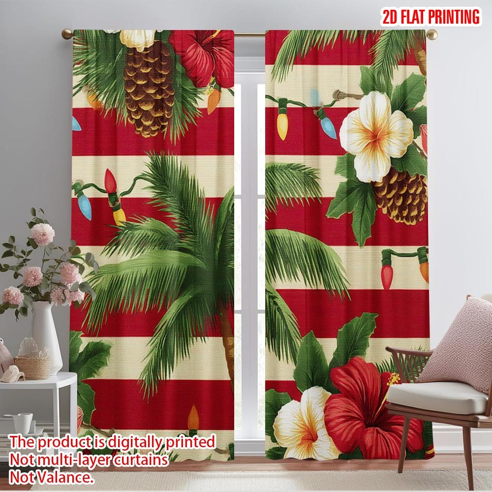 

2pcs,2D plane printing Curtain Popular Tropical Santa Beach Scene with Palm Trees & Ocean Durable Polyester (without rod) 52.50×116.00 CM 2pcs