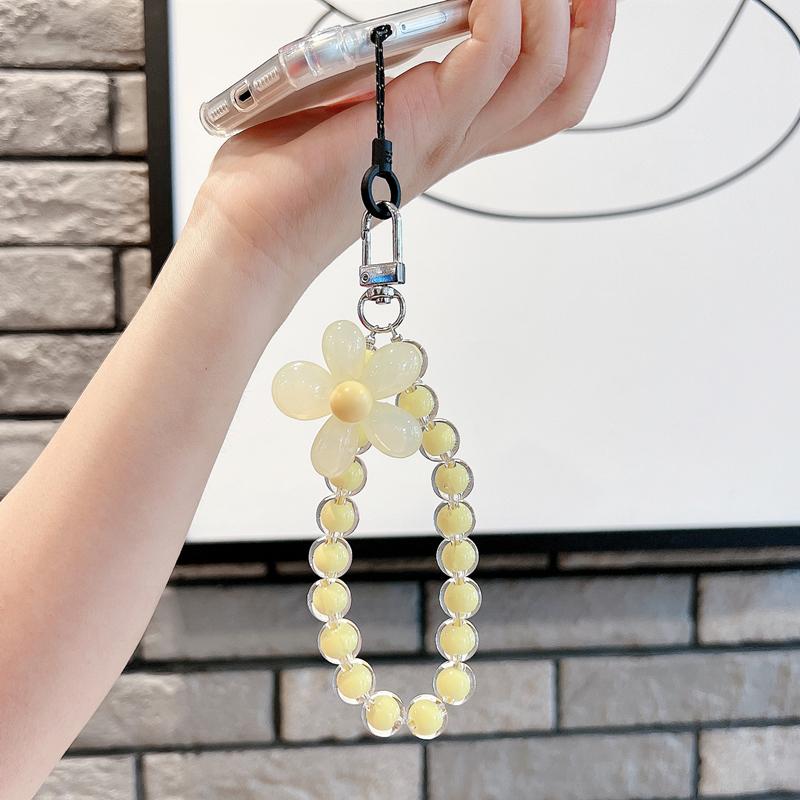INS Candy Color Mobile Phone Lanyard Wrist Strap Women Girls Korean Beaded Flower Bracelet Anti-lost Case Bags Keys Pendant