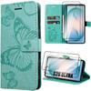 Case for Samsung Galaxy S26 Ultra, Anti-Scratch Green Leather Effect Butterfly Pattern - 2 Tempered Glasses