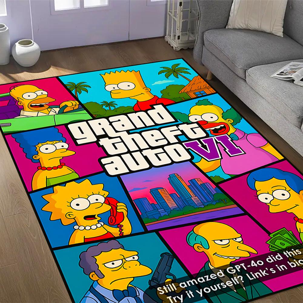 Tappeti Antiscivolo a Tema Mashup Simpsons Gta Vi - Arredamento per la Casa in Poliestere, Adatti per Camere da Letto, Soggiorni, Ingressi, Studi e Decorazioni