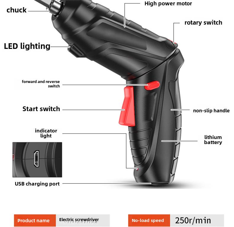 3.6V Rechargeable Mini Electric Screwdriver, Multifunctional Folding Hand Drill Tool