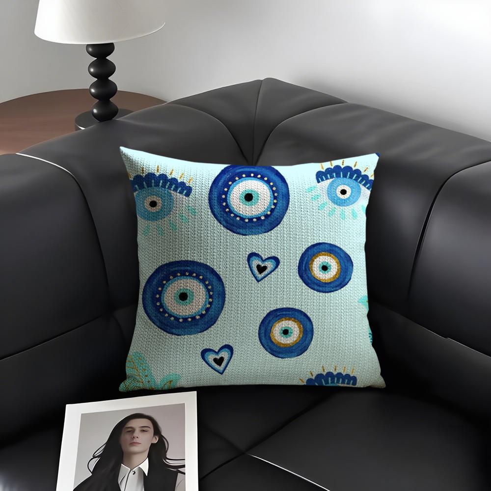 Custom Evil Eye Luxury Cushion Cover Natural Linen Organic Fabric Double-Sided Printing Sofa Home Decor Gift Pillow Case