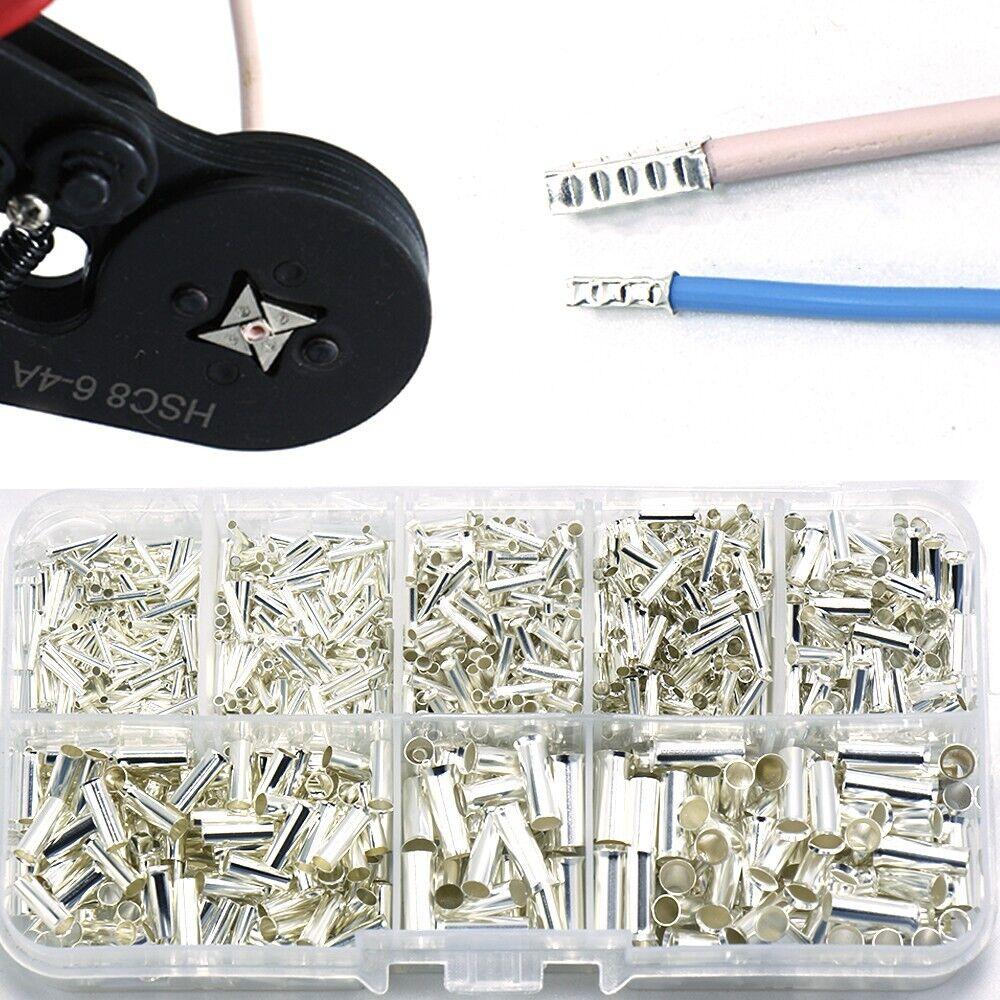 

1100Pcs неізольовані мідні оголені клеми Bootlace Ferrules Дріт обжимні роз єми білий