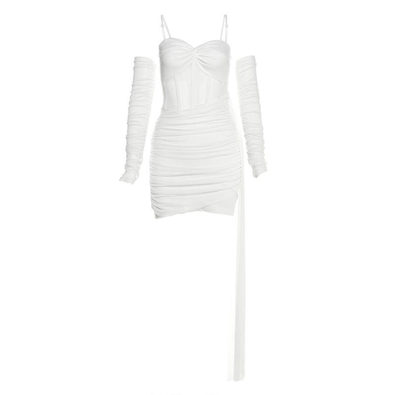 

# Sisjuly# French Pure Desire Style Sexy Mesh Hollow Stylish Niche Style Chic Ribbon Dress Female White S