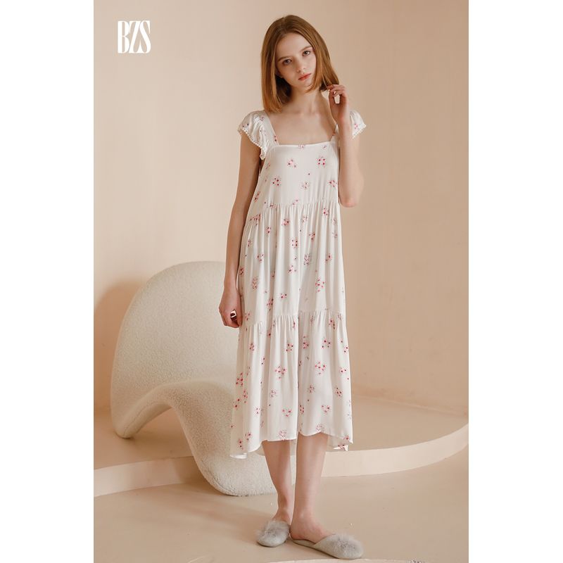 2024 Summer Tribute Satin Sweet Strap Dress Summer Cotton Silk Can Be Outwear Print Nightdress Women's Home Wear Rayon Pajamas