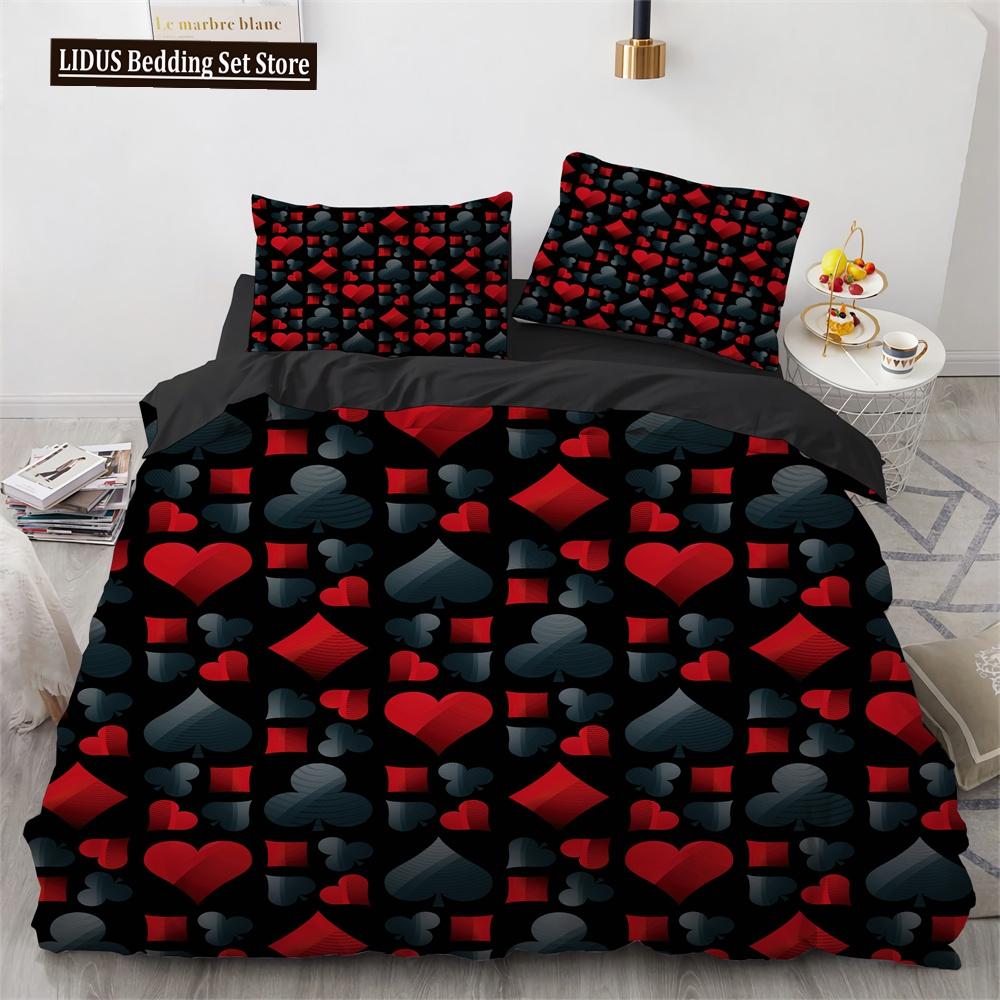 Poker Bettwäsche Set Karte Feuer Poker Spiel Dekor Polyester Bettdecke Abdeckung Set Mit Kissenbezug Poker Wettbewerb Thema King Size