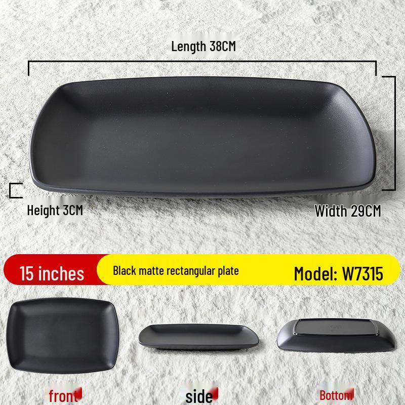 Black Matte Melamine Rectangular Plate – Ideal for BBQ, Grilling, Hot Pot, Restaurant, or Buffet Side Dishes