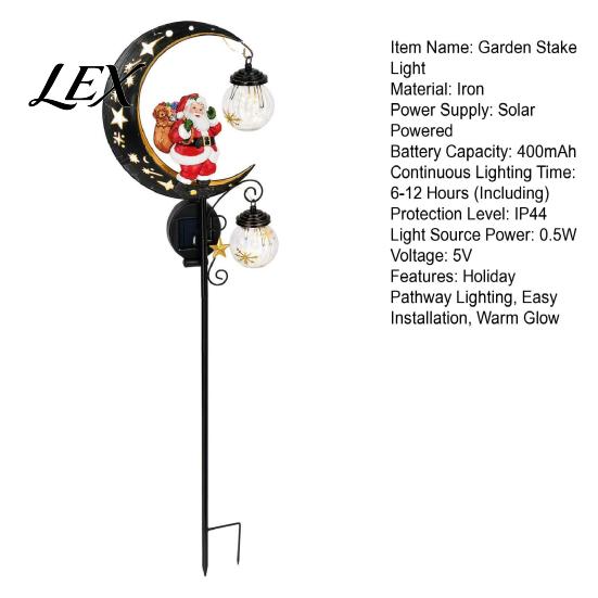 Outdoor Festive Ground Stakes Santa Garden Stake Light, Solar Powered Crescent Moon Lamp, Double Waterproof Yard Art Glass Globes, Christmas