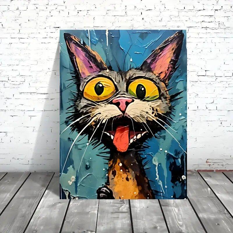 

Whimsical Cat Art Polyester Printed Painting Wall Home Decoration Perfect Gift Decorative Item Curtain W100*H70(CM)-Grommet top&2PCS