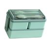 Bento Box Two Layers Green with Divider Food Grade Plastics Microwave Safe Lunch Container for