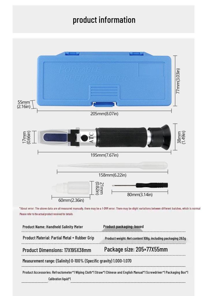 Handheld Salinity Refractometer for Seawater and Aquarium Testing