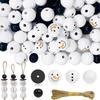 Christmas Snowman Wooden Beads Set DIY Xmas Tree Hanging Pendants Winter Santa Ornaments Creative Handmade Wood Loose Bead Decor