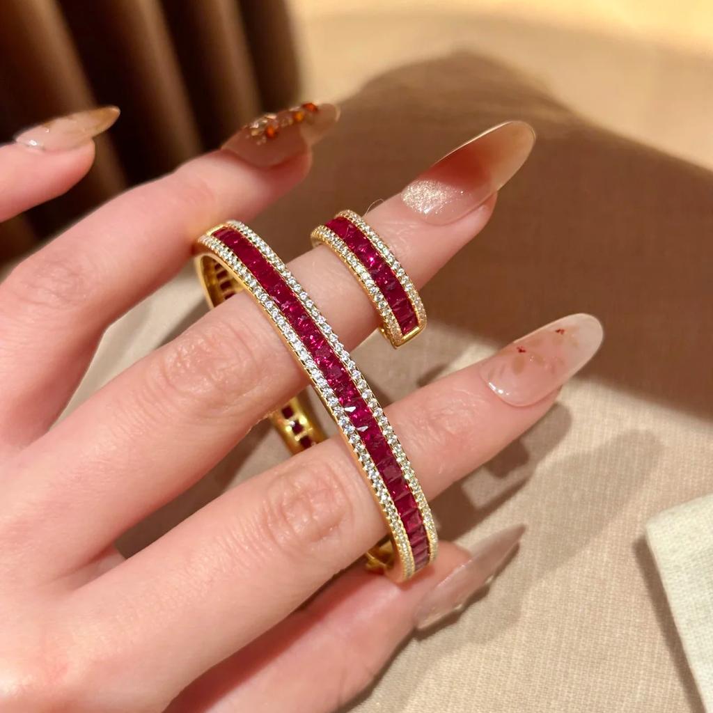Red Corundum Princess Square Track Bracelet Blue Spinel Ring Transfer Bead Ring Colored Treasure Girl 2026