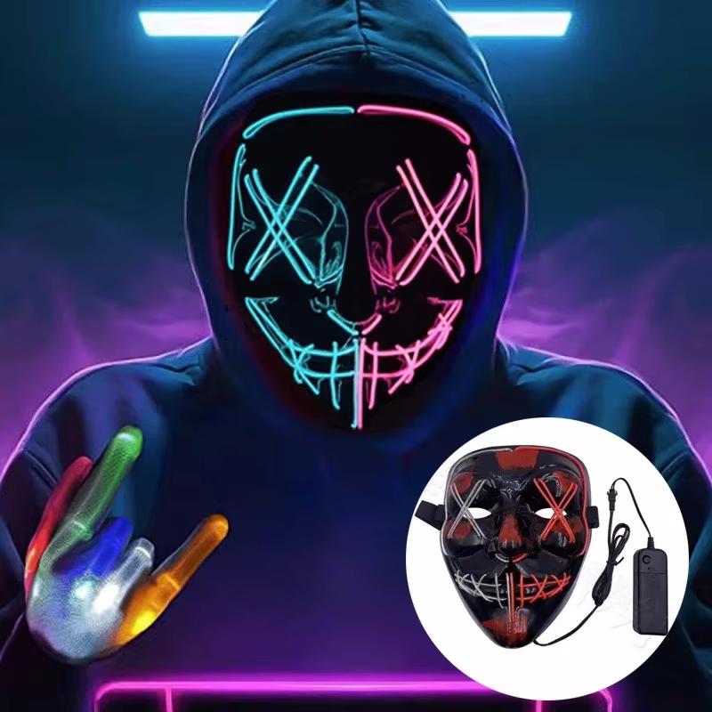 Halloween Party LED Illuminated Black V Shape Mask Haunted House Bar Party Cos Light Up Mask Halloween Party Scary Mask Decor