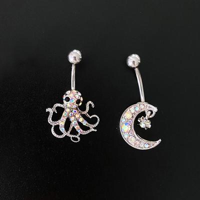 Kolorowy Cyrkon Gwiazda Księżyc Ośmiornica Inkrustowane Diamenty Piercing Pępka Pierścień Seksowny Pierścień do Pępka Kolczyk do Ciała Biżuteria Damska