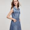 ELLE Modern Cotton Polo Neck Solid Color Sleeveless Dress Women dresses Blue EL51207