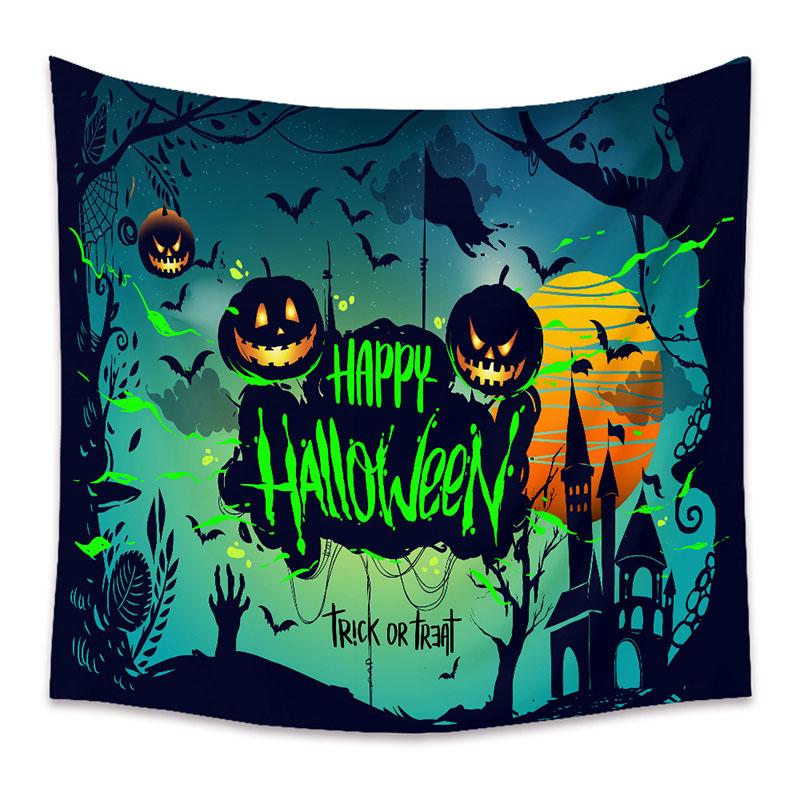 American Halloween Printed Tapestry Horrible Cartoon Pattern Hanging Cloth for Living Room Pumpkin Bat Wall Carpet Decoration