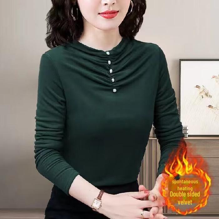 

Женская двухсторонняя бархатная рубашка-бомбер в корейском стиле, теплая и свободная, для среднего возраста, больших размеров, осень/зима. 3XL темно-зеленого