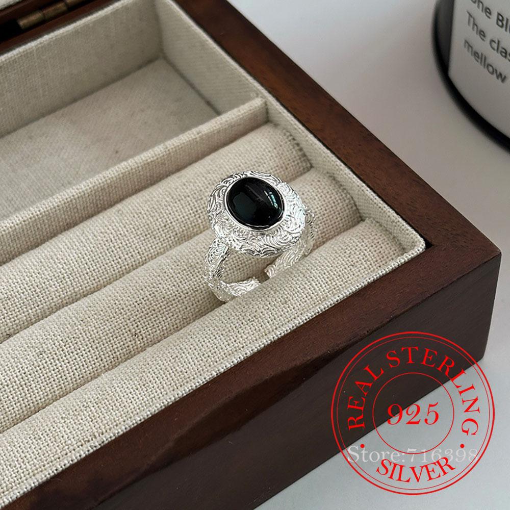 925 Sterling Silver Black Onyx Open Rings for Women Luxury Designer Jewelry Gift Female News Trends 2024 Offers