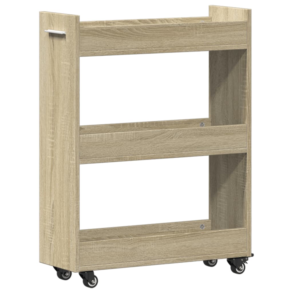 Cabinet with Casters Sonoma Oak Finish 60 X 22 X 79 Cm Engineered Wood