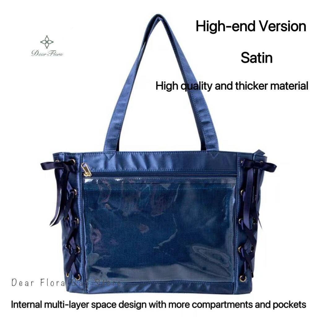 Japanese Sweet Women Ribbon Ita Bag Fashion Large Capacity Tote Bag Aesthetic Shoulder Bag Cute Lolita Girl Transparent Handbags
